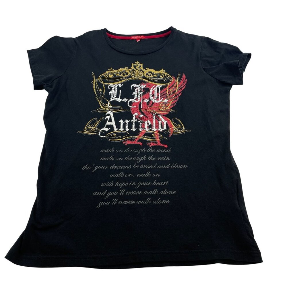 LFC Anfield Liverpool Football Club Women's Black TShirt Crown Rhinestones Sz 18